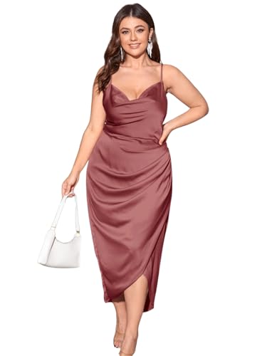 Image of Floerns Women's Plus Size Satin Spaghetti Strap Cowl Neck Wrap Party Cami Dress