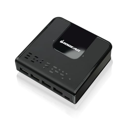IOGEAR USB 3.0 Switch 2 entradas e 4 saídas interruptor USB 3.0 com indicador LED inclui 2 cabos USB B a USB A controlo remoto compatível com PC Mac