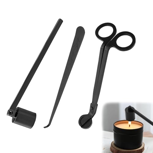 Xiciki Lot de 3 accessoires pour bougies - Noir - Coupe-mèche - Coupe-mèche - Éteignoir à bougie - Extincteur de bougie - Kit essentiel pour les amateurs de bougies