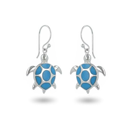 Boucles d'oreilles tortue Aden en argent et turquoise, le cadeau idéal