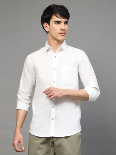 Image of Majestic Man Solid Cotton Casual Shirt - Slim Fit, Full Sleeves, Premium Button Closure