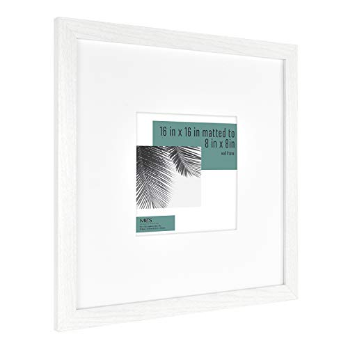 MCS Studio Gallery 16x16 Matted to 8x8 Picture Frame White Woodgrain, Square Photo Frame for Photos, Posters & Art Prints (2-Pack)