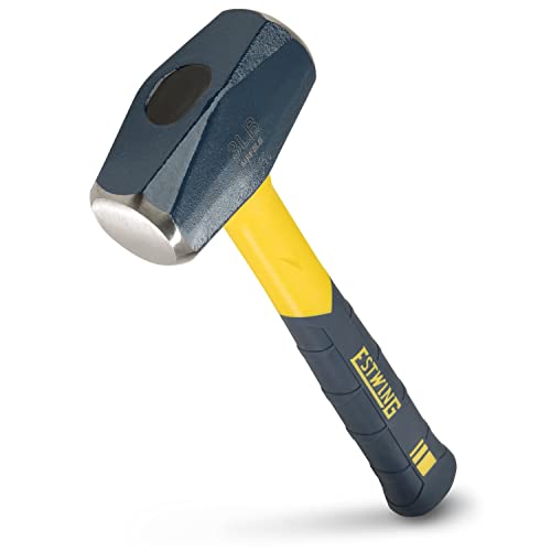 ESTWING Sure Strike Drilling/Crack Hammer – 3-Pound Sledge with Fiberglass Handle & No-Slip Cushion Grip – MRF3LB,Blue/Yellow