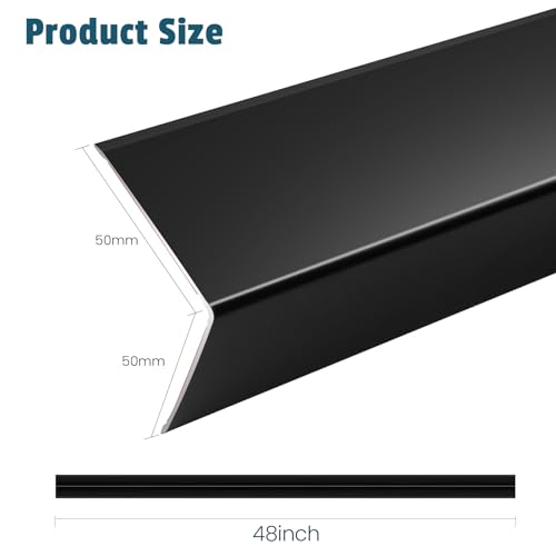 Image of 4Pcs 48 inch Black Metal Corner Protector, L-Molding Corner Guards for Walls, Cabinets, Baseboards, Furniture Decorative Trim, Size 48 inch x 2 inch (Pack of 4)