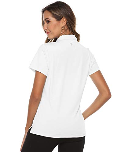 YSENTO Damen Golf Poloshirt Kurzarm Polohemd Schnelltrocknend Atmungsaktiv Sport Tennis Lady-Fit T-Shirts(Weiß,XL)