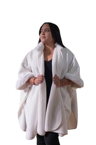 Samay Alpaca Wool Cape for Women Soft Winter Poncho with Faux Fur Collar & Cuffs Made in Ecuador