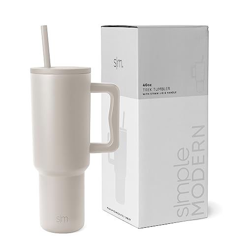 Comparison: Best Insulated Tumbler With Straw 3 Simple Modern 40 oz Trek Tumbler with Handle and Straw Lid | Cup Holder Friendly Insulated Stainless Steel Travel Mug | Almond Birch