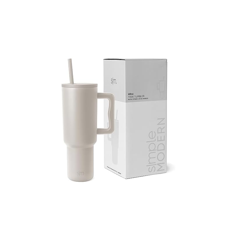 Simple Modern 40 oz Tumbler with Handle and Straw Lid | Insulated Cup Reusable Stainless Steel Water Bottle Travel Mug Cupholder Friendly | Gifts for Women Men Him Her | Trek Collection | Almond Birch