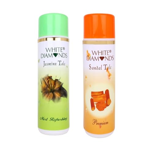 Image of White Diamonds Premium Body Talc Combo Pack, Jasmine and Sandal Fragrance, 300g Each, Pack of 2