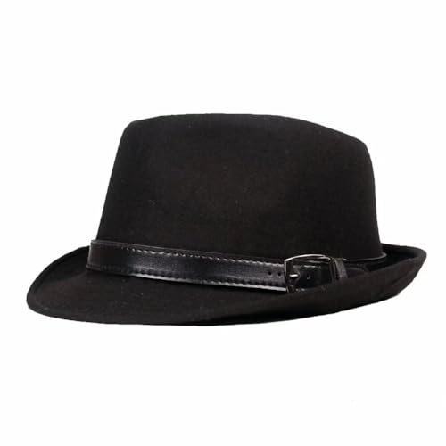 Classic Trilby Fedora Hat with Belt, Casual Jazz Cap Felt Hat Mens Fedoras Black