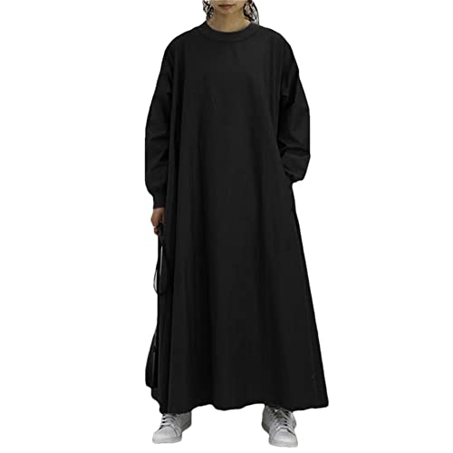 Robe ample noire à manches longues et col rond grande taille XXXL pour femme