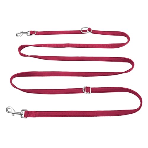 PETCOOZ Hundeleine 3M Verstellbare Schleppleine mit 2 Karabiner, Führleine Doppelleine für Kleine Mittelgroße Hunde, Verdickte Freihandleinen, Übungsleine aus Dauerhafte Nylon, Weinrot