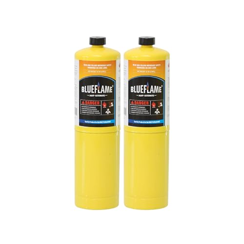 BlueFlame MAPP ALTERNATE Gas Cylinder Pack of 2 99.9% High-Purity Propylene Equal To MAP-PRO Hotter than Propane Ideal for Welding Brazing Soldering HVAC Plumbing and Culinary Use 14.1 oz