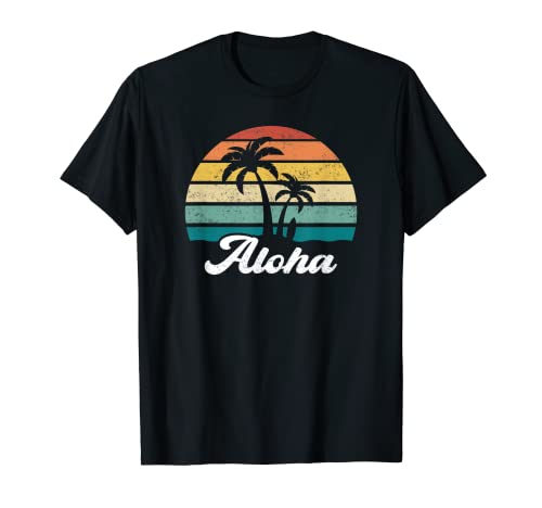 Retro Aloha Hawaii Hawaiian Island Palm Tree Beach Tabla de surf Camiseta