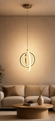 Image of Modern LED Ring Pendant Hanging Light with 3 Color Changing (White /Warm /Natural White) - Adjustable Hanging Ceiling Light for Bedroom, Living Room & Dining Etc