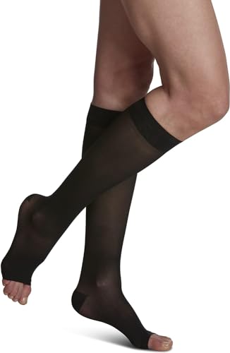 Image of SIGVARIS Women's Style Sheer 780 Open Toe Calf-High Socks 20-30mmHg - Black - Medium Short