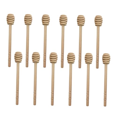 LALADEFIEE 12Pcs Wooden Honey Dipper Sticks Easy Clean Syrup Stirrer with Groove for Honey Pot for Honey Jam and Viscous Substances present for Bakers