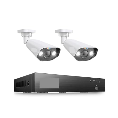 JOXLOVER di videosorveglianza 4K Super HD Poe Kit NVR 8CH H.265 + Telecamere IP Bullet Resistenti alle intemperie Ip67 Set CCTV di Sicurezza for Esterni per Esterni(None,8CH NVR 2Cameras)