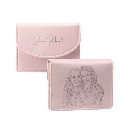 Wallet for Women with Zipper Pocket - Custom Photo Name Small Women's Leather Wallets Unique Gifts for Mom Granny Best Friend