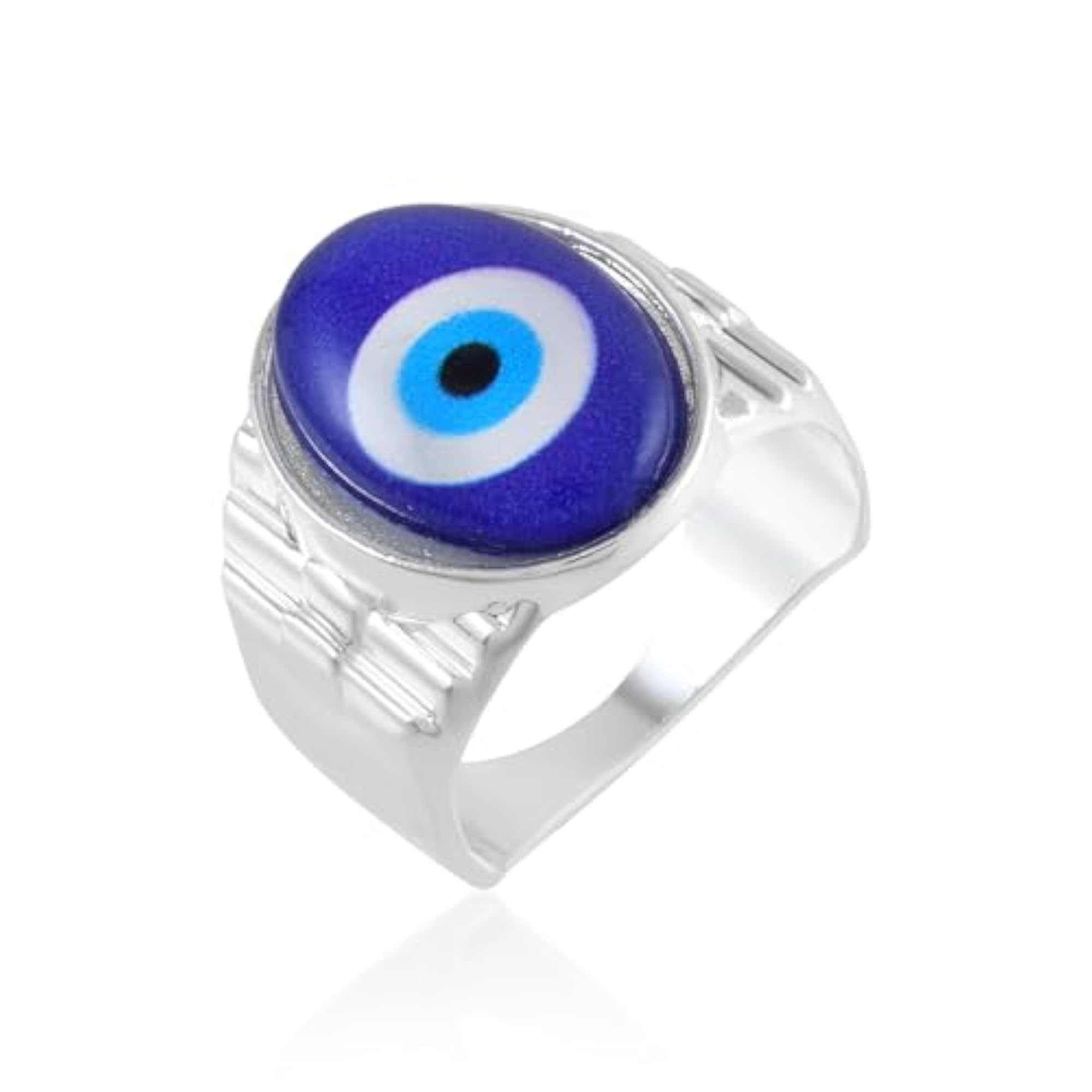 Silver Brass Evil Eye Adjustable Finger Ring, Unisex
