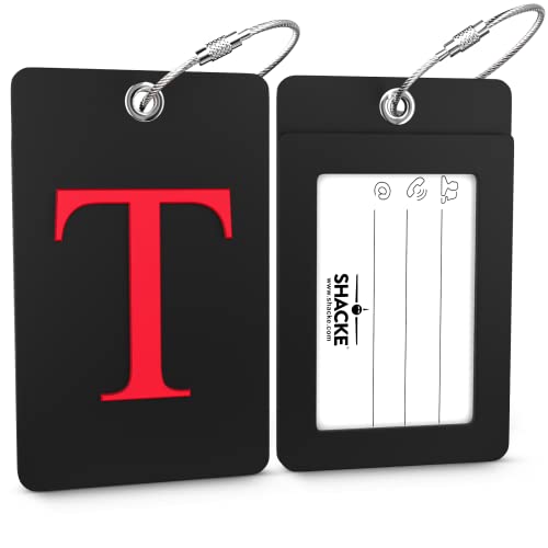 Étiquette de bagage initiale pliable noire avec boucle acier T
