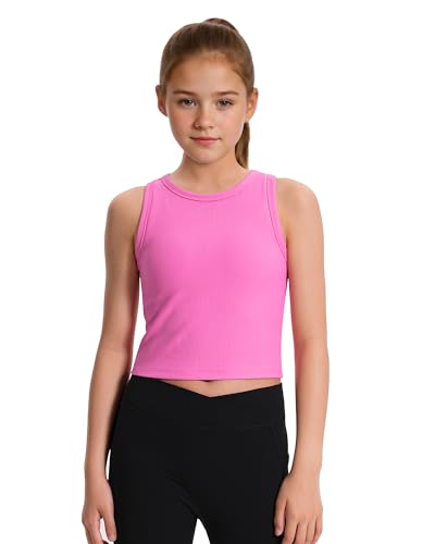 Image of JOCMIC 2 Pack Girls Tank Tops Kids Athletic Tanks Ribbed Knit Cropped Tops