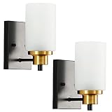 Eidonta 2 Pack Bath Vanity Light Fixtures Wall Sconces, Modern Black and Gold Wall Lights with White