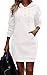 TrendiMax Damen Hoodie Kleid Herbst Übergangs Kapuzenpullover Sweatkleid Textur Knopf Langarm Sweatshirt Kleid mit Kapuze (M, Weiß)