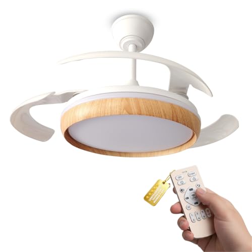 FAN PROJECT Ventilador de Techo con Luz LED, 106 cm, Motor DC 30W Silencioso, 6 Velocidades con Mando, 3 Colores 3000K-6500K Regulable, Función Verano/Invierno, Diseño Moderno Blanco Madera