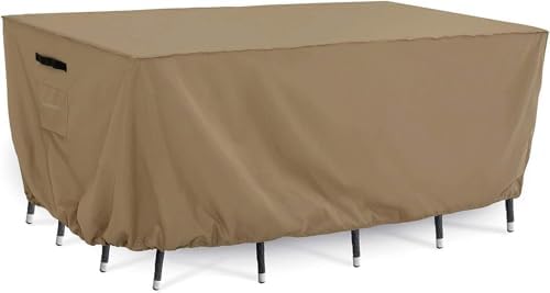 Tempera Outside Table and Chair Covers, Outdoor Dining Set Cover, Patio Furniture Cover Waterproof, Heavy Duty for Winter, Rectangle, 128” x 82” x 27.8”, Taupe Tempera Outside Table and Chair Covers, Outdoor Dining Set Cover, Patio Furniture Cover Waterproof, Heavy Duty for Winter, Rectangle, 128” x 82” x 27.8”, Taupe