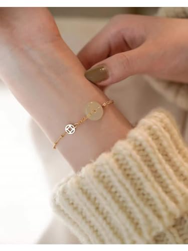 Bracelet Jade Feng Shui et Boucle d'Harmonie en Or 14 Carats pour Femme
