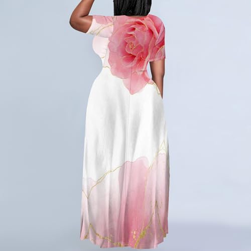 Image of PinkPatty Women's Plus Size Maxi Dresses Short Sleeve Sundress Summer T-Shirt Beach Long Dress with Pockets