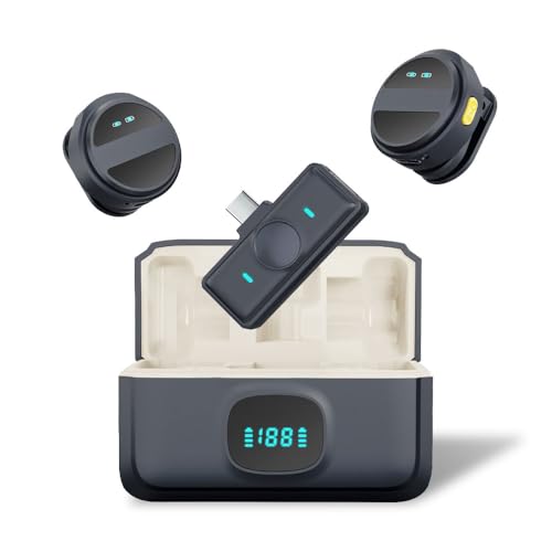 Pulgati Clip-on/Hanging Wireless Lavalier Lapel Microphone for iPhone, iPad, Android with Charging Case for Video Recording, YouTube. 3-Mode Noise Cancelation, 65ft Range. (Type-C Connection)