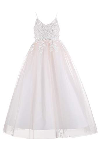 Bow Dream Vintage Ivory Lace Flower Girl Dress Blush Junior Bridesmaid Dress for Wedding