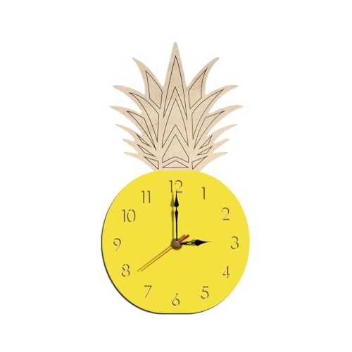 Garneck Novelty Wall Clock - Pineapple Wooden Craft Clock - Cute Cartoon Fruit Pineapple Silent Wall Clock for Home Kitchen, Kids' Room, Nursery