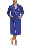 EA'S SECRET Men's 100% Cotton Robes Long Sleeve Lightweight Kimono Bathrobe Soft Over the Knee Sleepwear (Cobalt Blue, M)