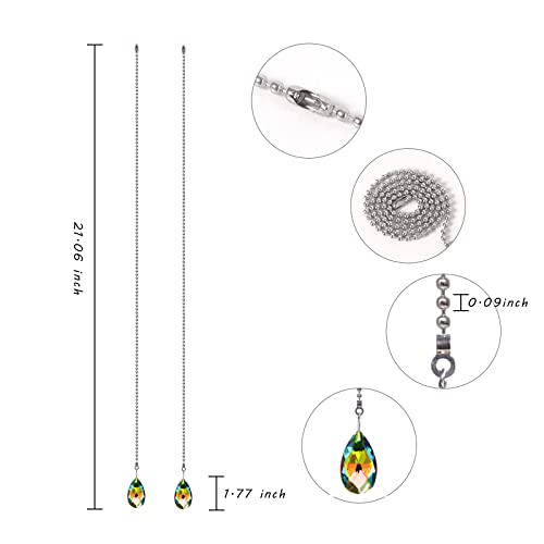 Image of 2pcs Crystal Prisms Ceiling Fan Pull Chain Ball Chain Connectors Crystal Pendant Ornament