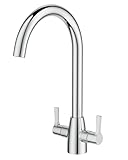 FORIOUS Kitchen Mixer Tap, Monobloc Kitchen Sink Taps 1 Hole with Dual Lever 360 Swivel, Suitable for Home Kitchens, RVs, Camping, Polished Chrome