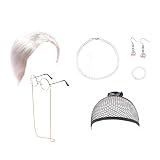 Dame Perücke Oma Cosplay Perücke Dame Kostüm für Frauen Oma Perücke Mütze Brille Kette Perlenkette Ohrring Armband (7 Stück) Dieter Bohlen Kostüm (White, One Size)