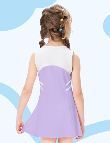Girls Tennis Dress with Shorts, Sleeveless Girls Athletic Golf Outfit Dresses, Cute Workout Sports Skorts Set, 5-14Y2