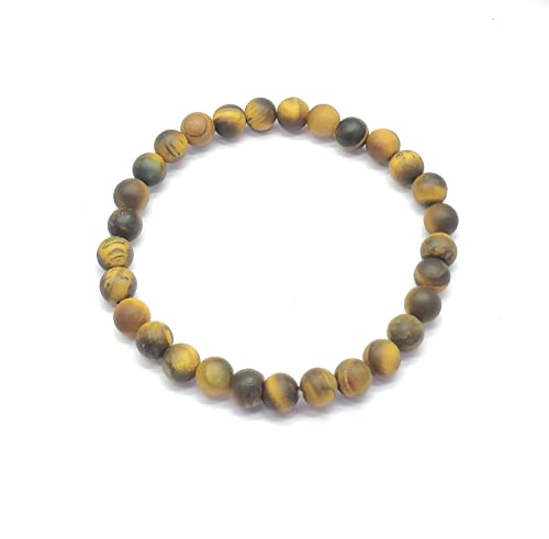 Bracelet œil de tigre jaune 6mm élastique | Bijou mixte perles rondes LKBEADS 18cm