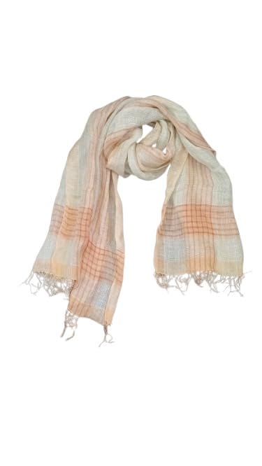Linen Cotton Checked Scarf Yellow Orange Green-image-46