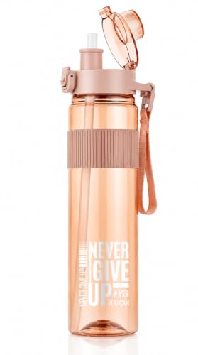 Image of Motivational Sports Water Bottle 1000ml BPA-Free Plastic Bottle with Flip Lid & Straw Reusable Leakproof Drinking Bottle for Gym, School, Office, Home & Outdoor Activities (black, pack of 1) (pink)