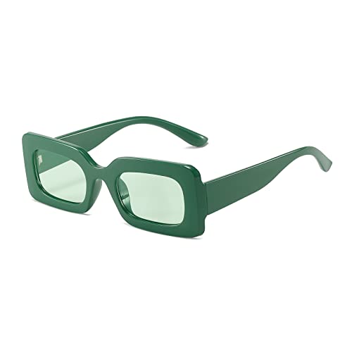 LASPOR Vintage 90s Rectangle Sunglasses Trendy Nude Square Sunglasses for Women Men (Green)