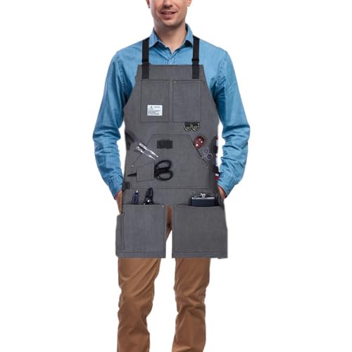 GAESHOW Work Apron for Men, Heavy Duty Work Carpenters Apron with Pockets, Thick Canvas Split Tool Apron, Vintage Garden Multi-Use Storage Craftsman Apron for Carpenters Gardeners Chef (black)