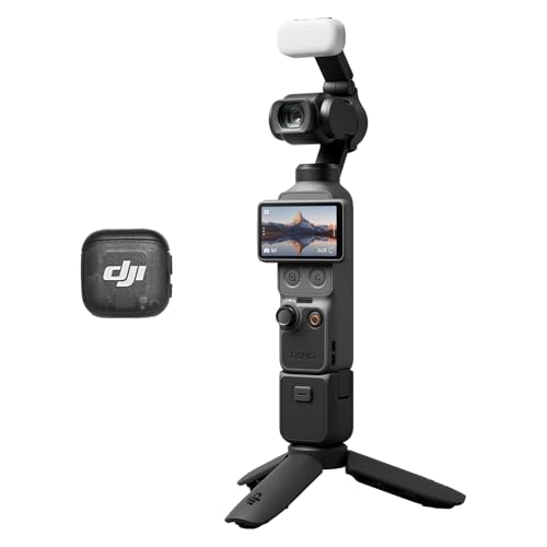 DJI Osmo Pocket 4 Combo Creator, fotocamera stabilizzata tascabile per vlog, CMOS da 1″ e 4K/240fps, stabilizzazione a tre assi, zoom senza perdita 2×, 107 GB di memoria integrata, Trasmettitore Mic 3