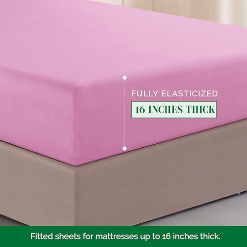 Image of Elegant Comfort Luxurious 1500 Premium Hotel Quality Microfiber Three Line Embroidered Softest 4-Piece Bed Sheet Set, Wrinkle and Fade Resistant, Queen, Light Pink