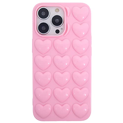 DMaos Funda para iPhone 13 para mujer, funda de gel kawaii con corazón de burbujas 3D, linda chica para iPhone 13 de 6.1 pulgadas, rosa bebé