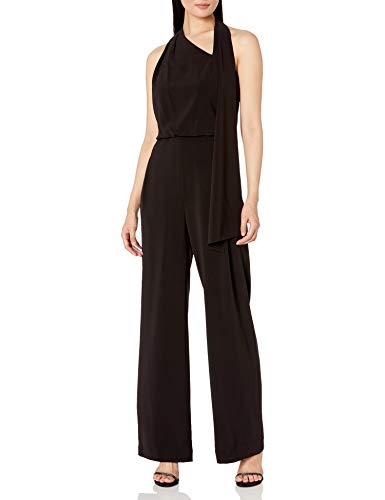 HALSTON Women's Scarf Neck Jumpsuit, Black, 16
