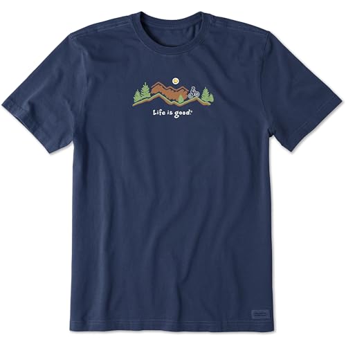 Life is Good Mens Crusher T Short Sleeve Cotton Crew Neck Graphic Tee Shirt Bike Vista Darkest Blue
